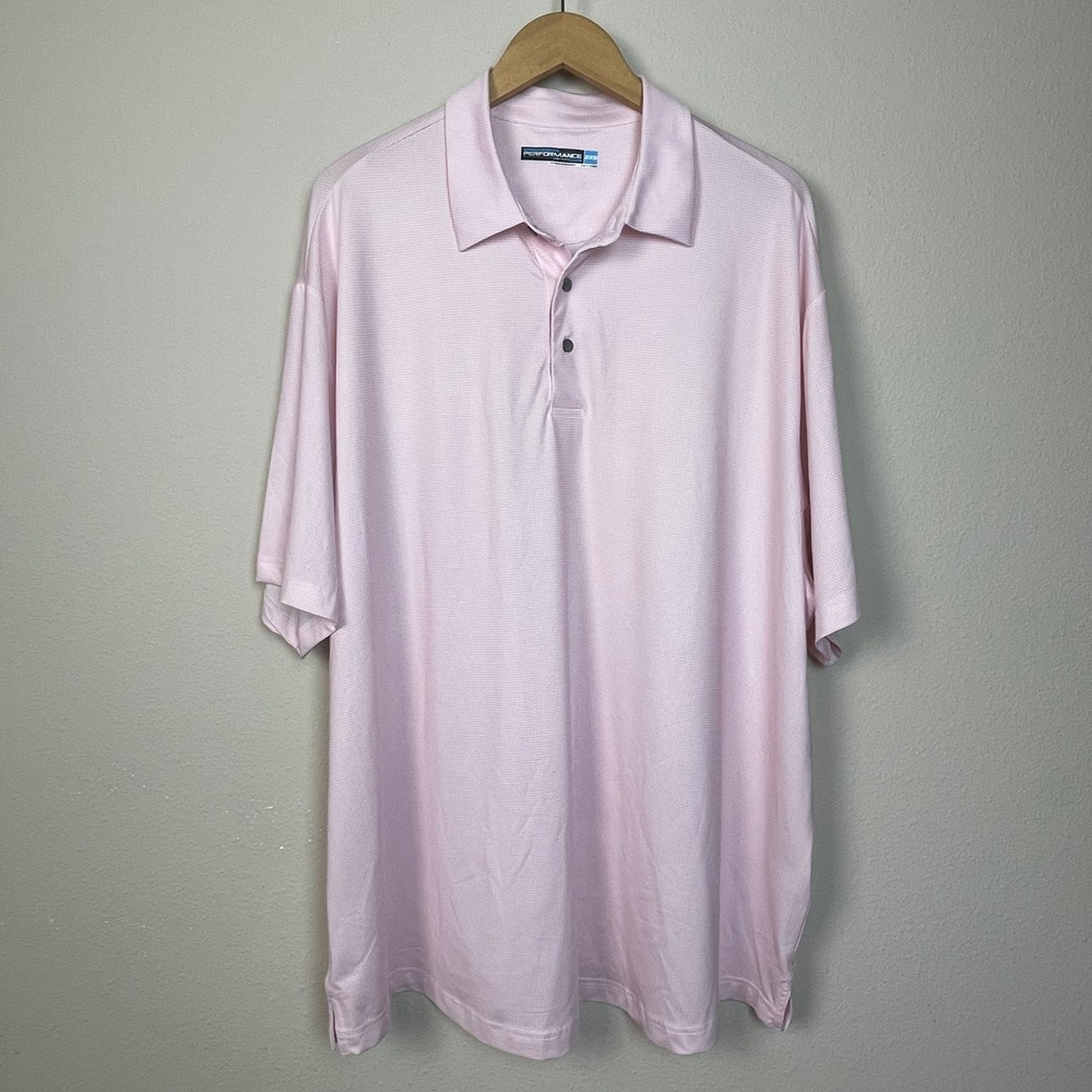 Roundtree & Yorke‎ Performance Polo Shirt Pink Gingham Short Sleeve Men 2XB